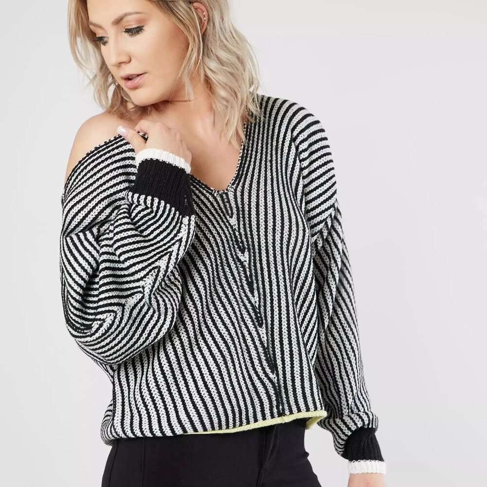 Double Deep V Neck Striped Sweater